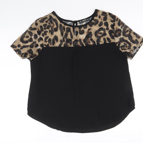 SheIn Womens Black Geometric Polyester Basic Blouse Size M Round Neck