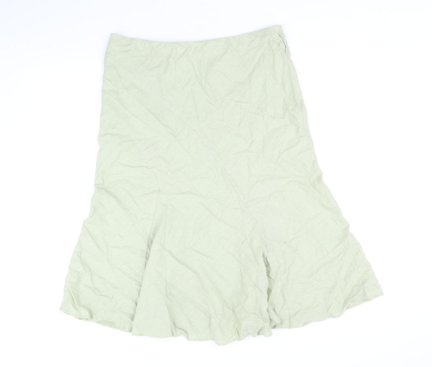 BHS Womens Green Linen Swing Skirt Size 14