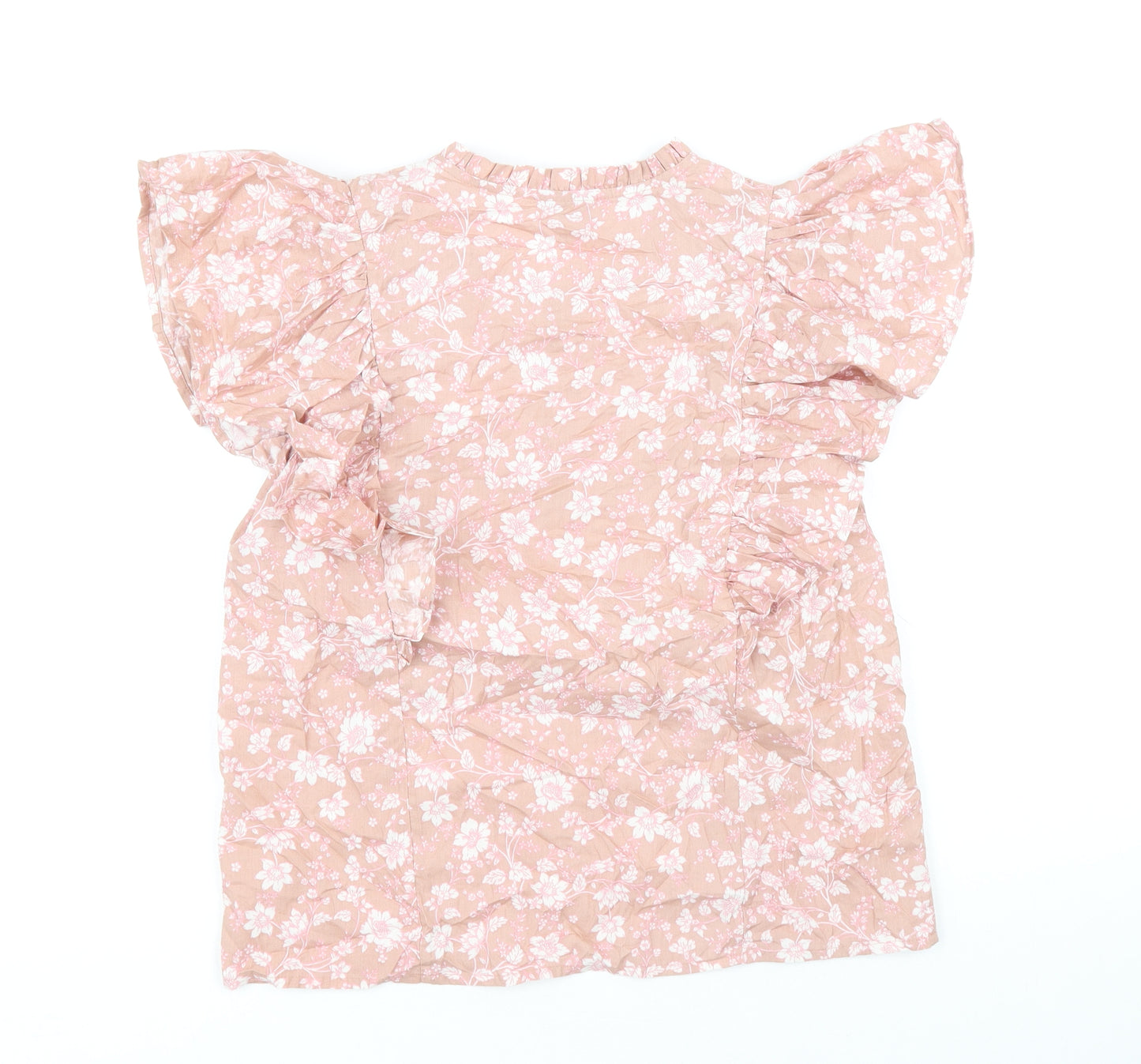 Oliver Bonas Womens Pink Floral 100% Cotton Basic Blouse Size 6 Scoop Neck