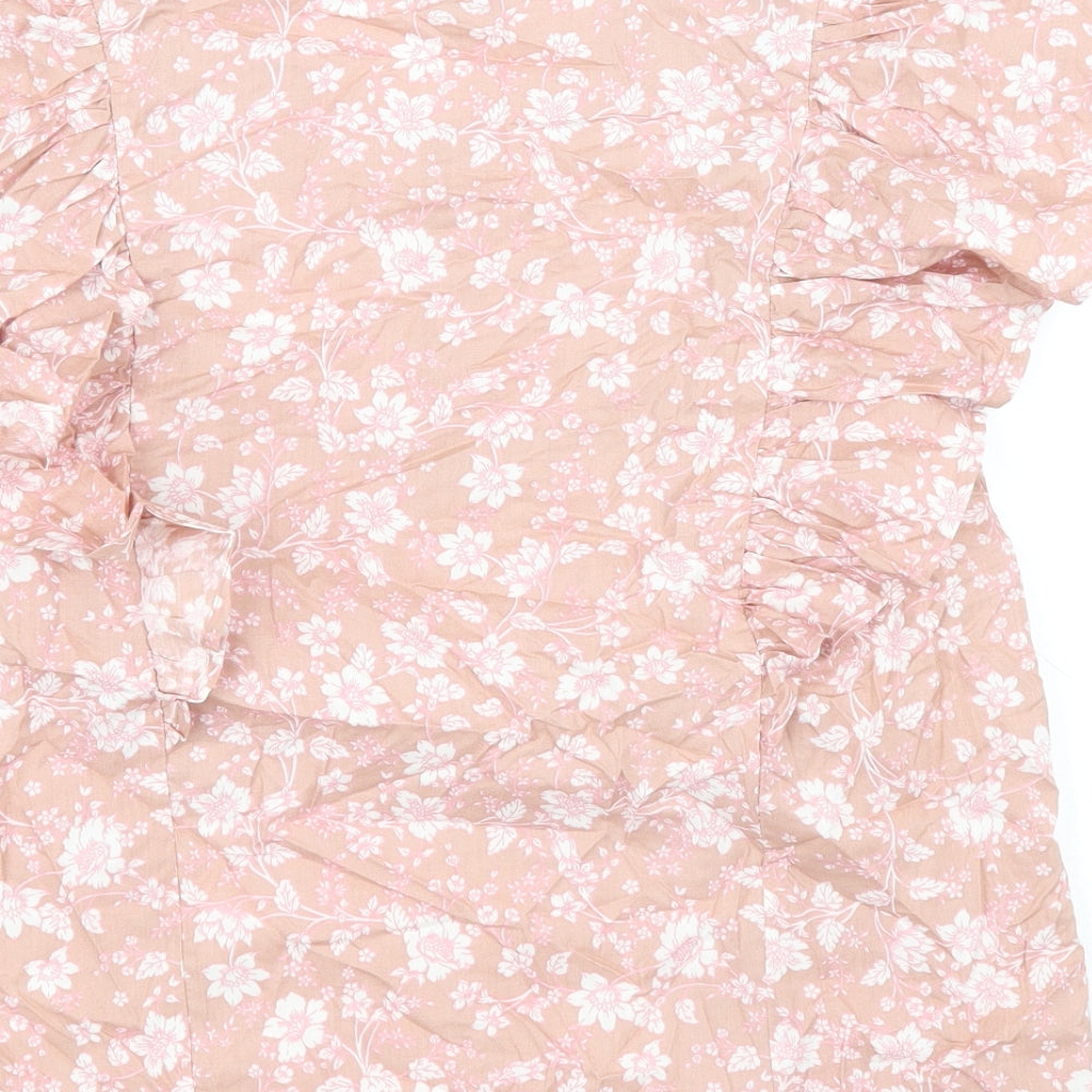 Oliver Bonas Womens Pink Floral 100% Cotton Basic Blouse Size 6 Scoop Neck