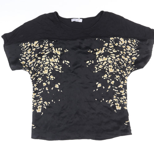 Per Una Womens Black Animal Print Polyester Basic T-Shirt Size 12 Scoop Neck - Leopard Print
