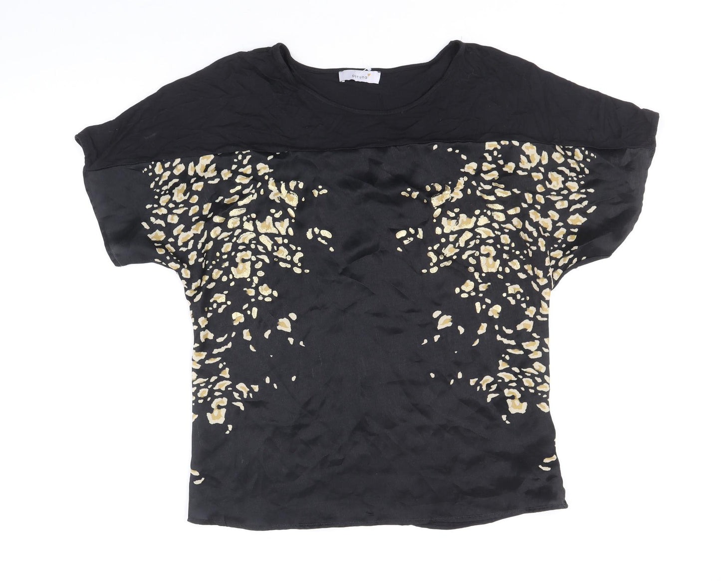 Per Una Womens Black Animal Print Polyester Basic T-Shirt Size 12 Scoop Neck - Leopard Print
