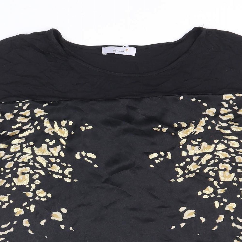 Per Una Womens Black Animal Print Polyester Basic T-Shirt Size 12 Scoop Neck - Leopard Print