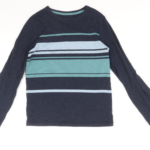 TU Boys Blue Striped Cotton Pullover T-Shirt Size 12 Years Round Neck Pullover