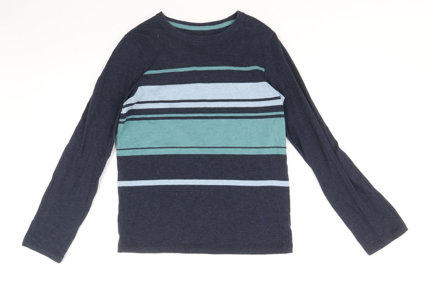 TU Boys Blue Striped Cotton Pullover T-Shirt Size 12 Years Round Neck Pullover