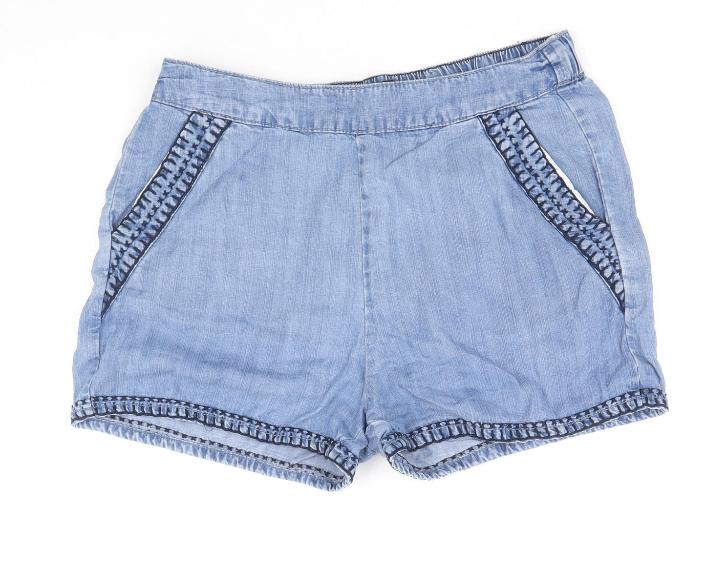 NEXT Womens Blue Lyocell Basic Shorts Size 10 Regular Pull On