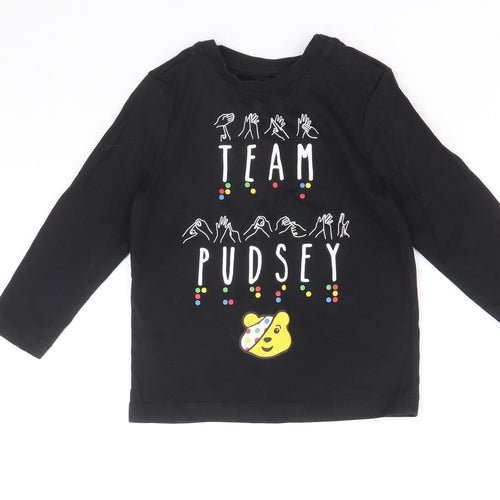 George Boys Black 100% Cotton Basic T-Shirt Size 18-24 Months Round Neck Snap - Team Pudsey