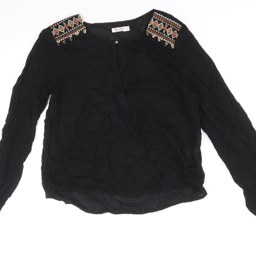 Kilibbi Womens Black Viscose Basic Blouse Size 8 V-Neck