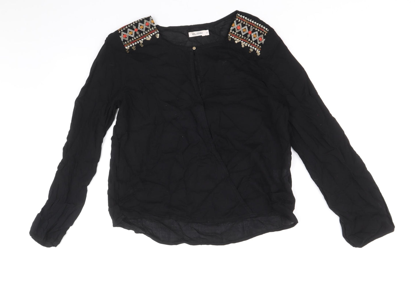 Kilibbi Womens Black Viscose Basic Blouse Size 8 V-Neck