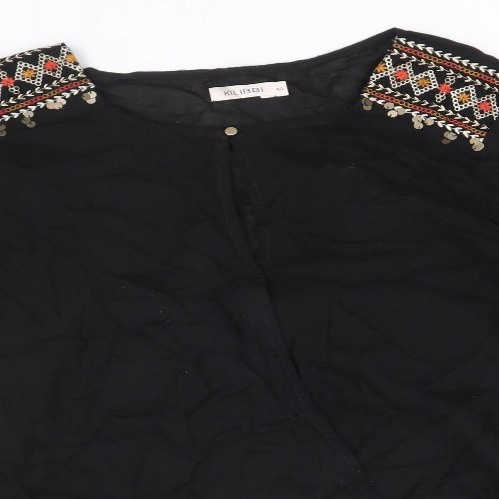 Kilibbi Womens Black Viscose Basic Blouse Size 8 V-Neck