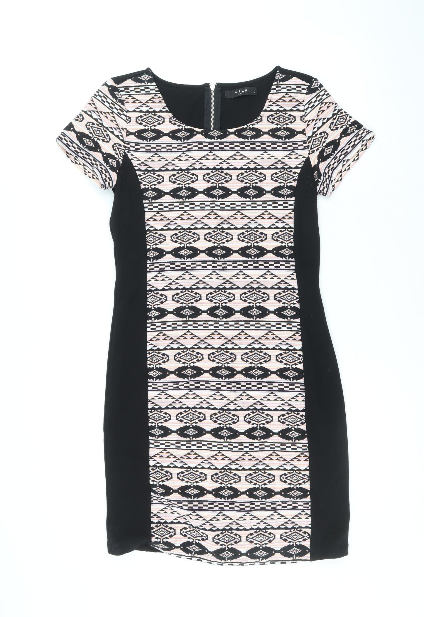 VILA Womens Multicoloured Geometric Polyester A-Line Size M Round Neck Zip