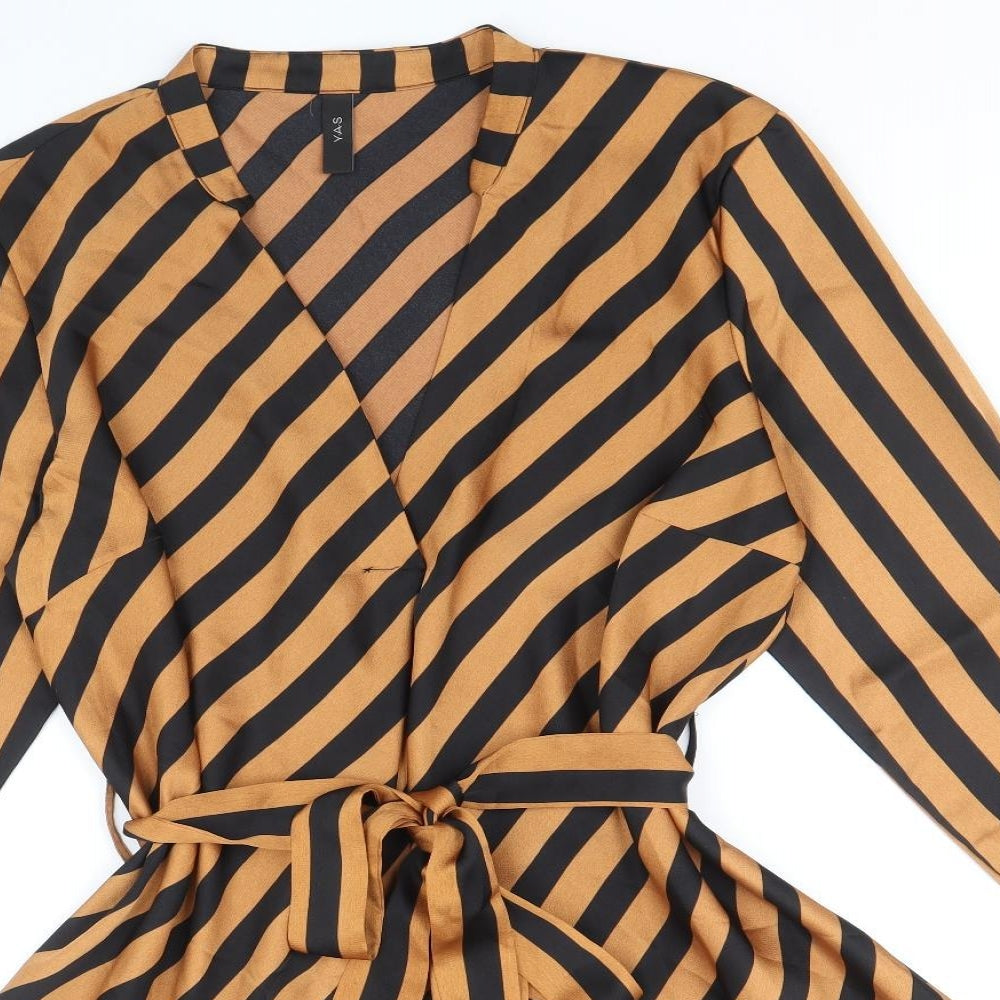 Y.A.S Womens Multicoloured Striped Polyester Fit & Flare Size L V-Neck Pullover