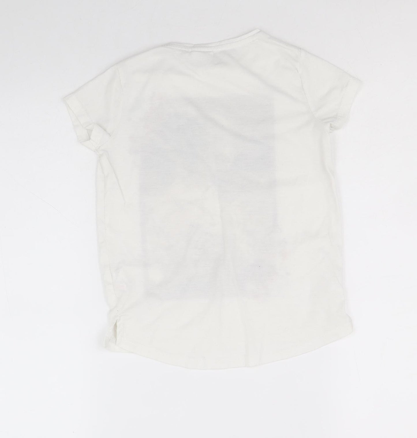 F&F Girls White Polyester Basic T-Shirt Size 7-8 Years Round Neck Pullover