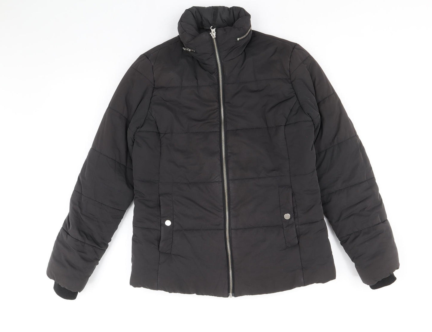 John Lewis Womens Black Quilted Coat Size 8 Zip