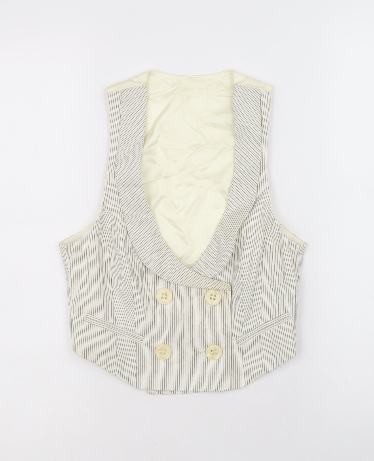 Warehouse Womens Ivory Striped Cotton Jacket Suit Waistcoat Size 8