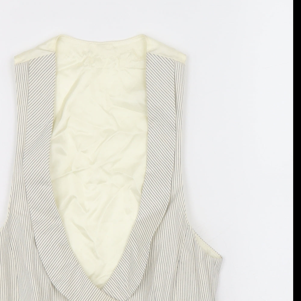Warehouse Womens Ivory Striped Cotton Jacket Suit Waistcoat Size 8