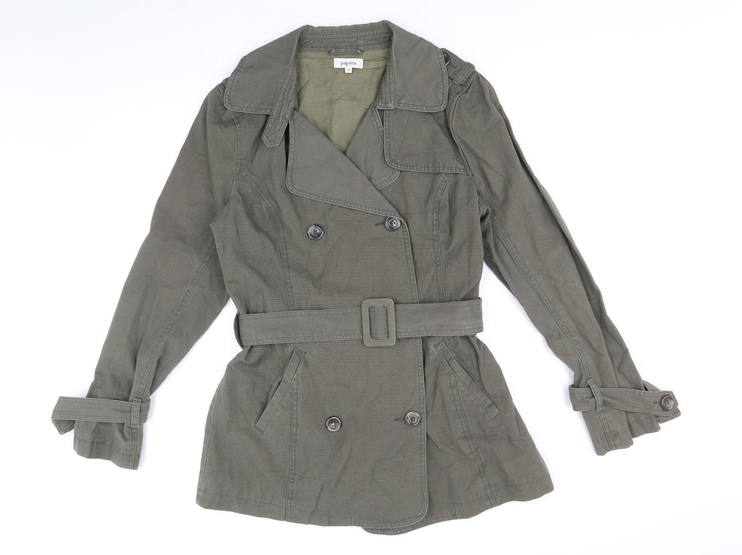 Papaya Womens Brown Trench Coat Coat Size 12 Buckle