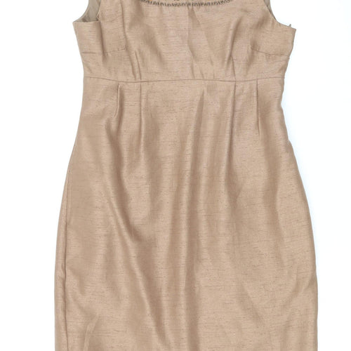 NEXT Womens Brown Polyester Sheath Size 8 Scoop Neck Zip