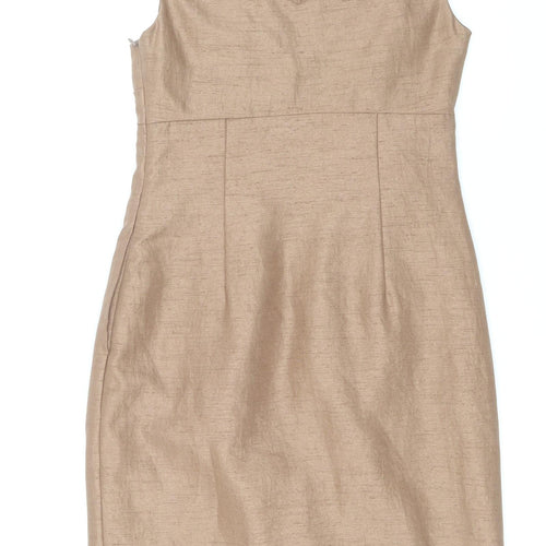 NEXT Womens Brown Polyester Sheath Size 8 Scoop Neck Zip
