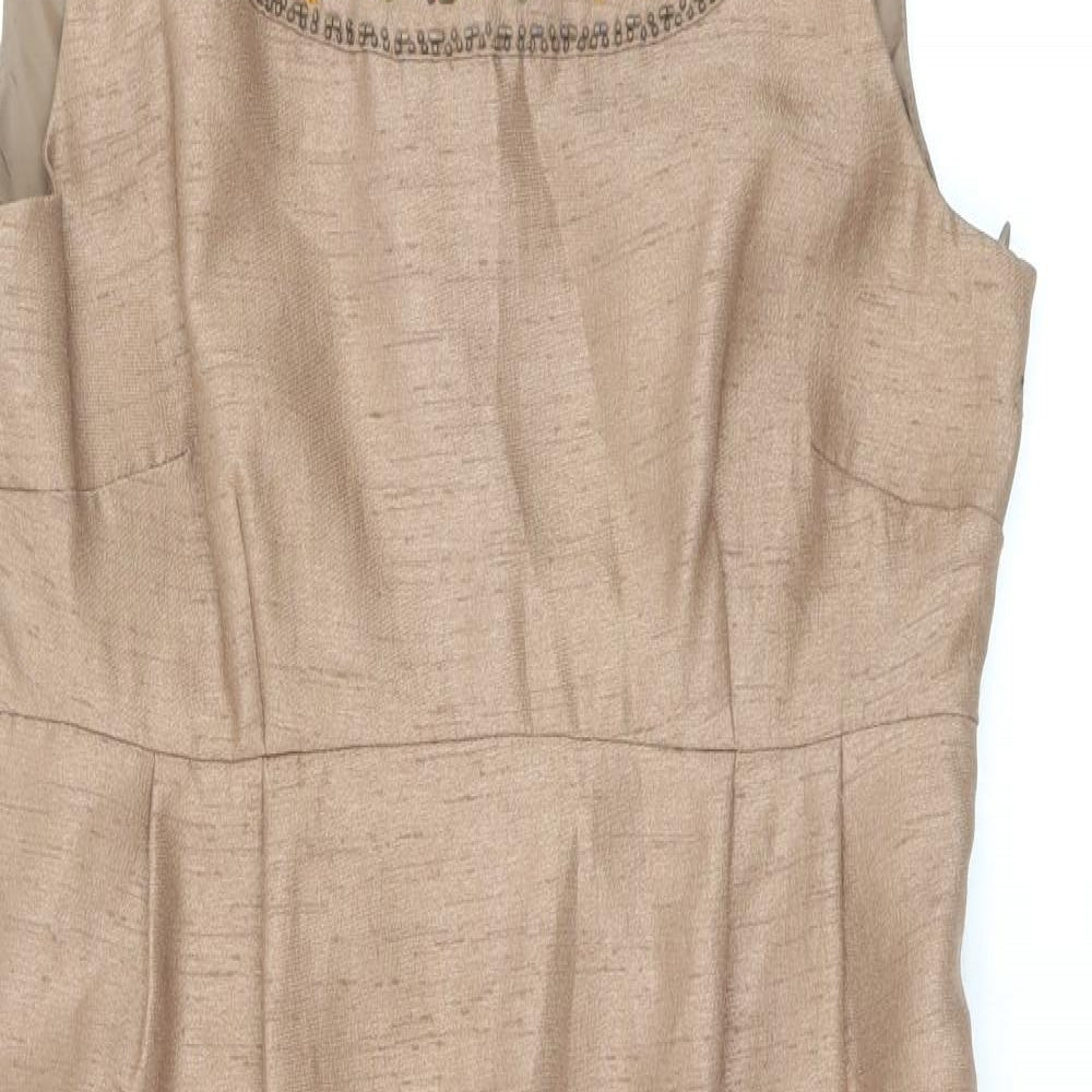 NEXT Womens Brown Polyester Sheath Size 8 Scoop Neck Zip