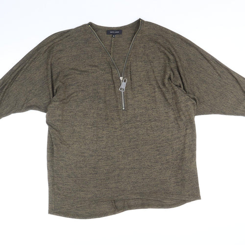 New Look Womens Green V-Neck Viscose Pullover Jumper Size M