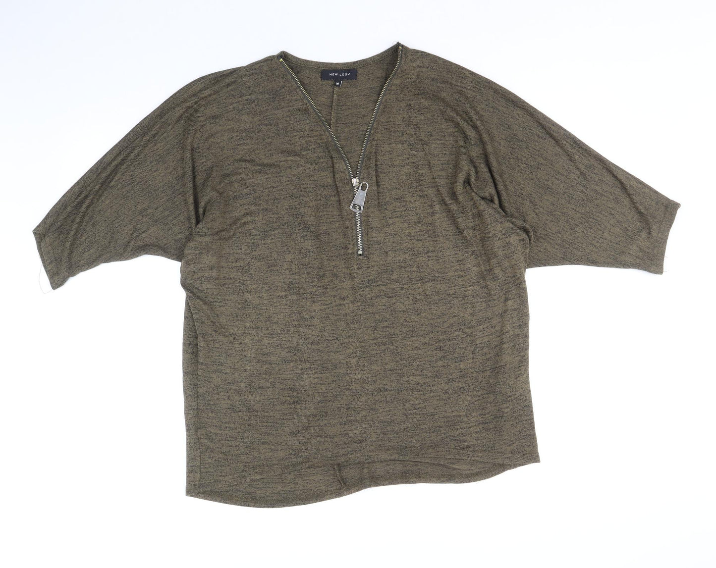 New Look Womens Green V-Neck Viscose Pullover Jumper Size M