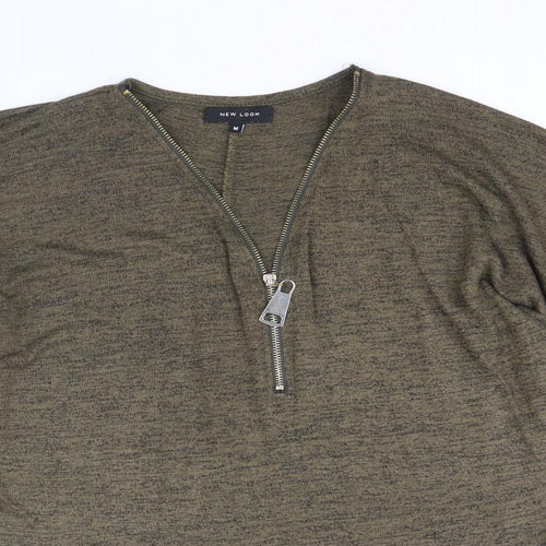 New Look Womens Green V-Neck Viscose Pullover Jumper Size M