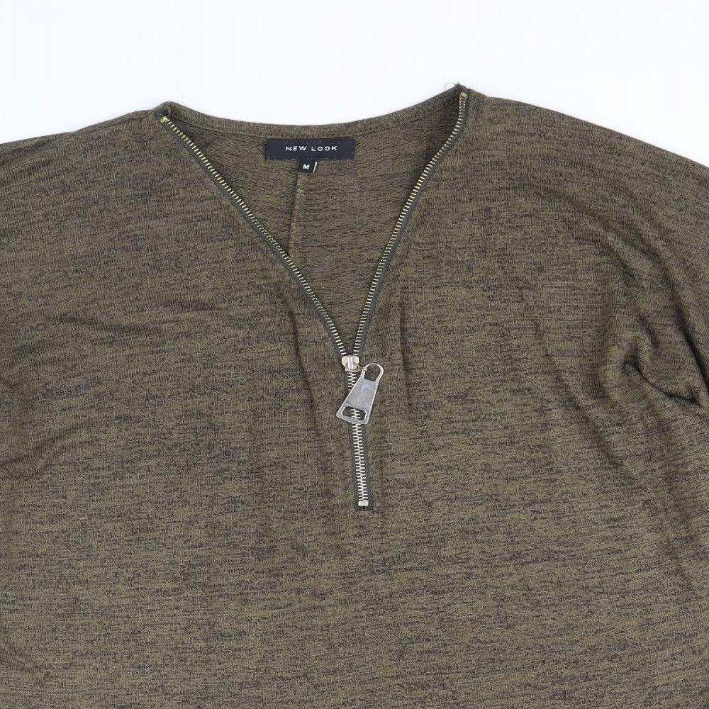 New Look Womens Green V-Neck Viscose Pullover Jumper Size M