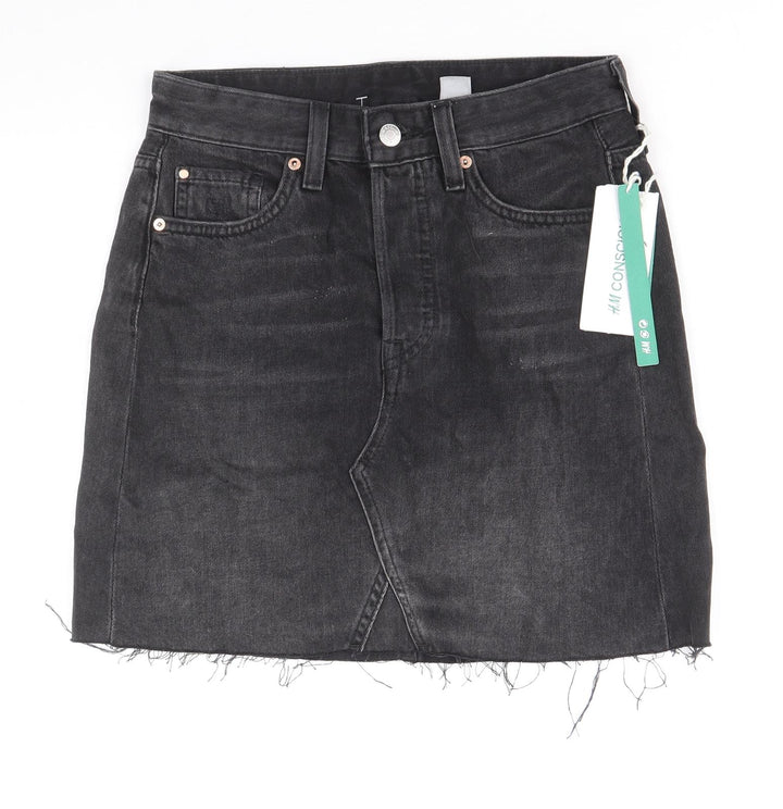 H&M Womens Black Cotton Straight & Pencil Skirt Size 6 Zip