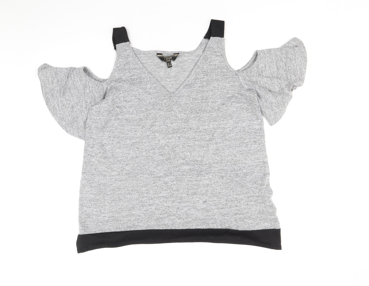 Lipsy Womens Grey Polyester Basic T-Shirt Size 12 V-Neck