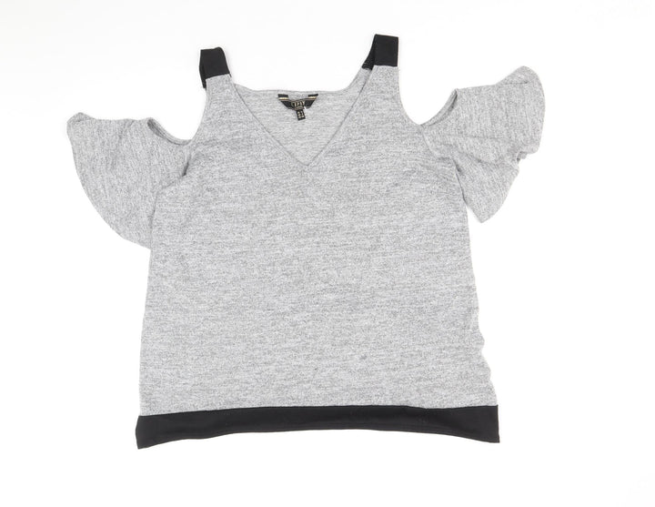 Lipsy Womens Grey Polyester Basic T-Shirt Size 12 V-Neck