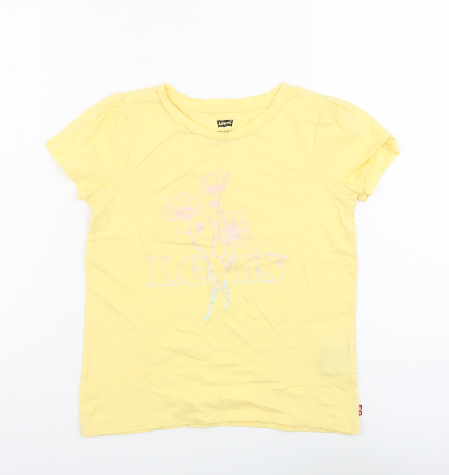 Levi's Girls Yellow Cotton Basic T-Shirt Size 14-15 Years Round Neck Pullover