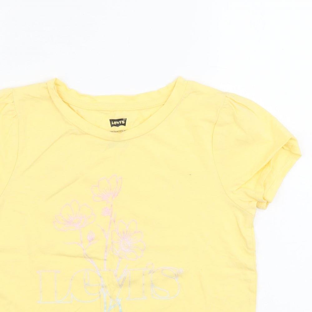 Levi's Girls Yellow Cotton Basic T-Shirt Size 14-15 Years Round Neck Pullover