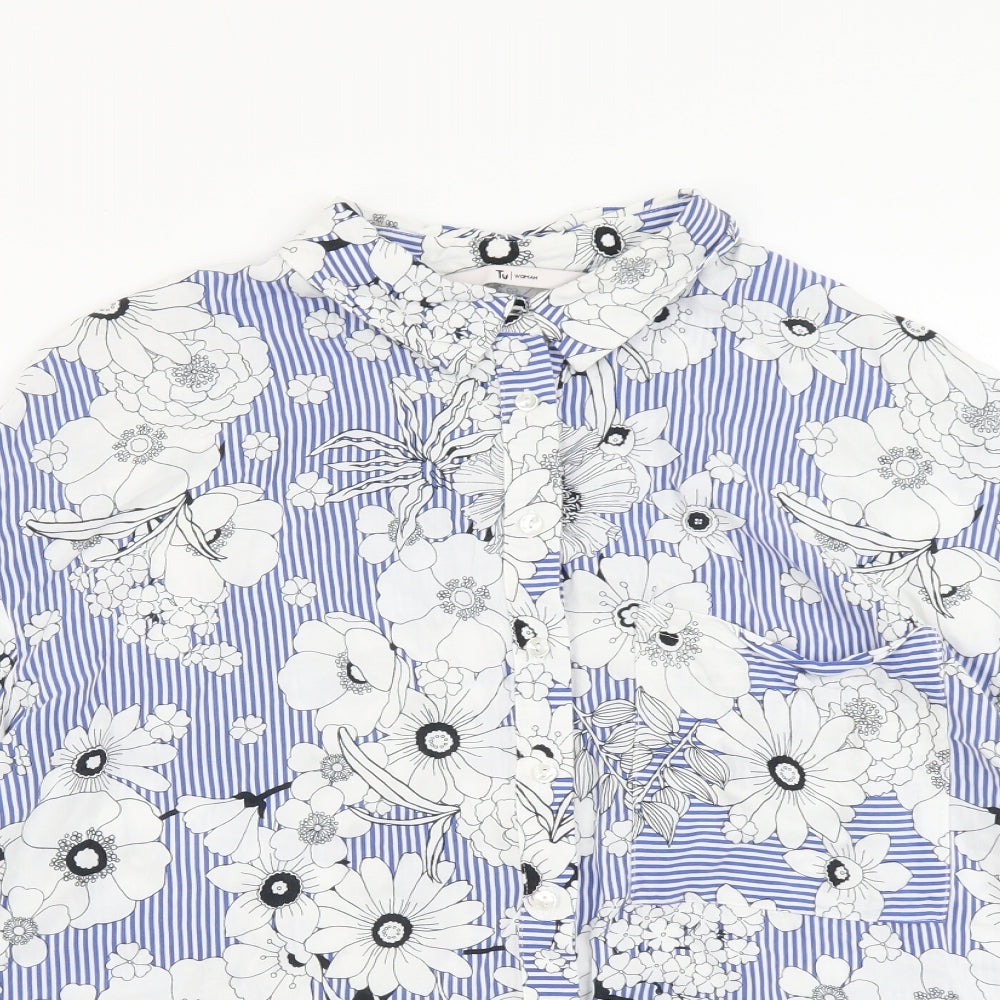 TU Womens Blue Geometric Viscose Basic Button-Up Size 20 V-Neck