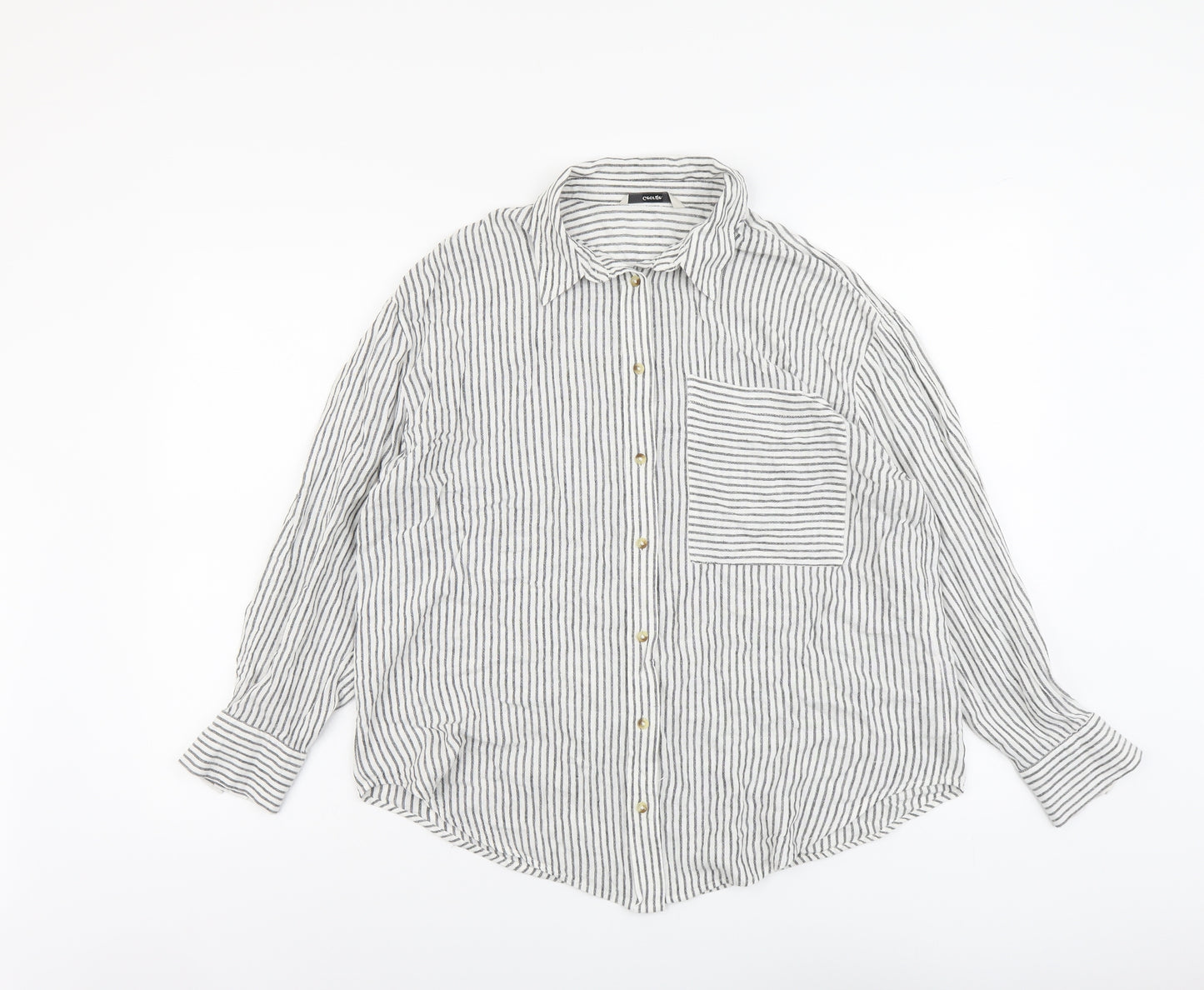 George Womens Grey Striped Viscose Basic Button-Up Size 12 V-Neck
