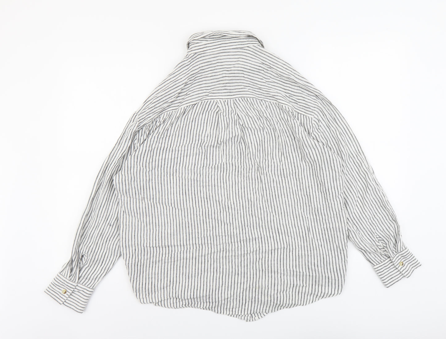 George Womens Grey Striped Viscose Basic Button-Up Size 12 V-Neck