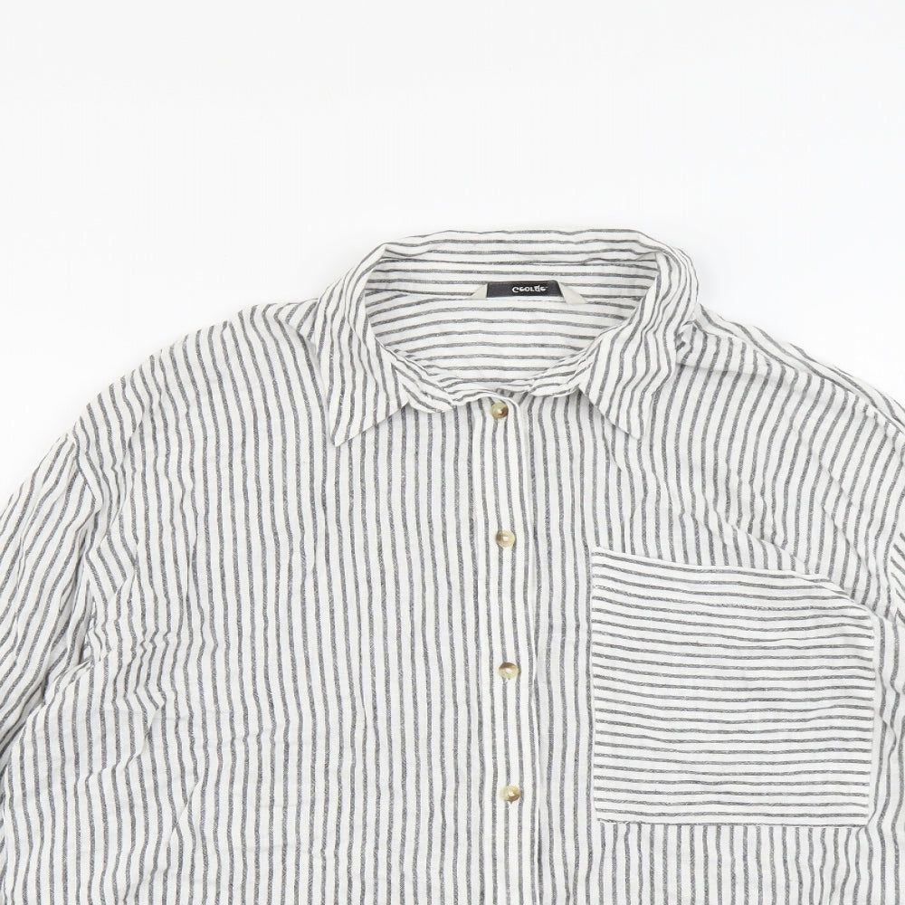 George Womens Grey Striped Viscose Basic Button-Up Size 12 V-Neck