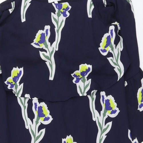 Warehouse Womens Blue Floral Polyester Shift Size 6 Off the Shoulder Zip