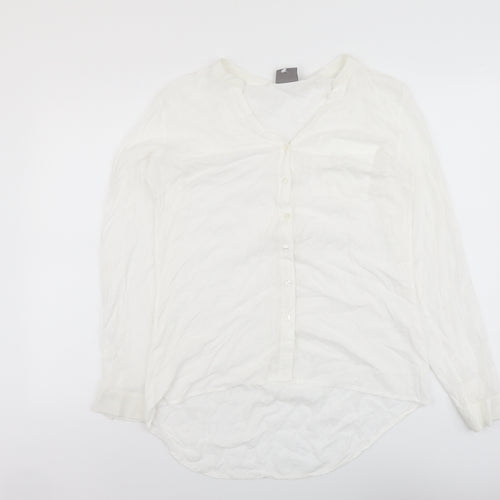 VERO MODA Womens White Viscose Basic Button-Up Size L V-Neck