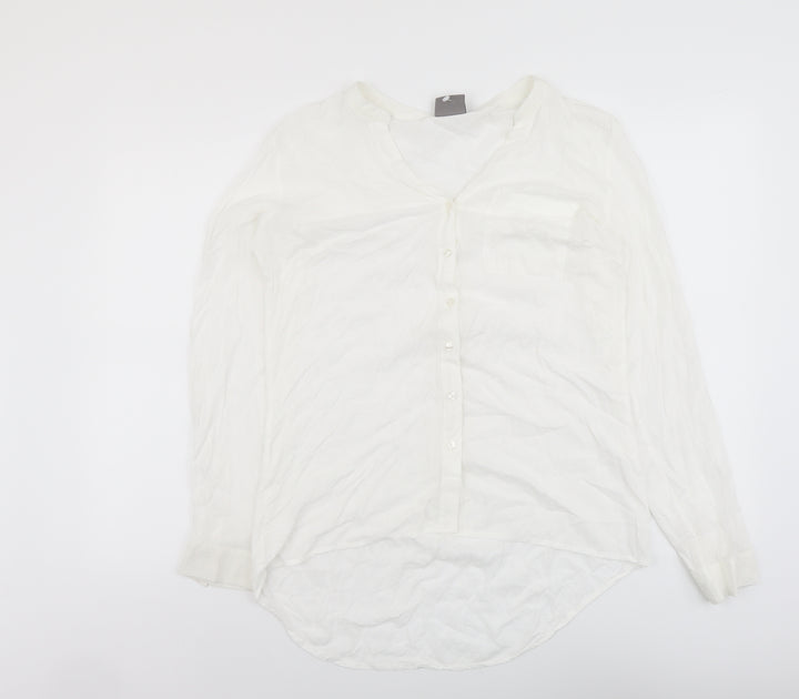 VERO MODA Womens White Viscose Basic Button-Up Size L V-Neck
