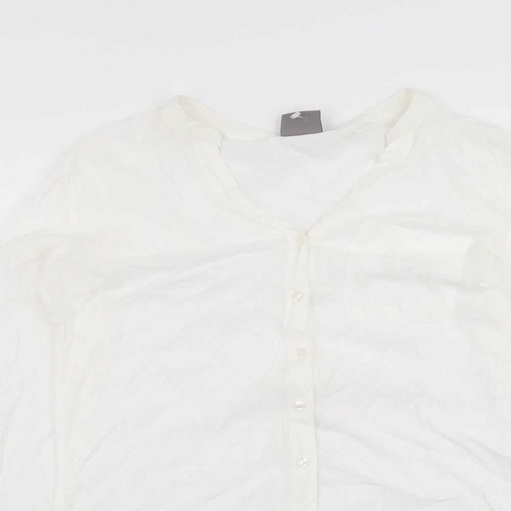 VERO MODA Womens White Viscose Basic Button-Up Size L V-Neck
