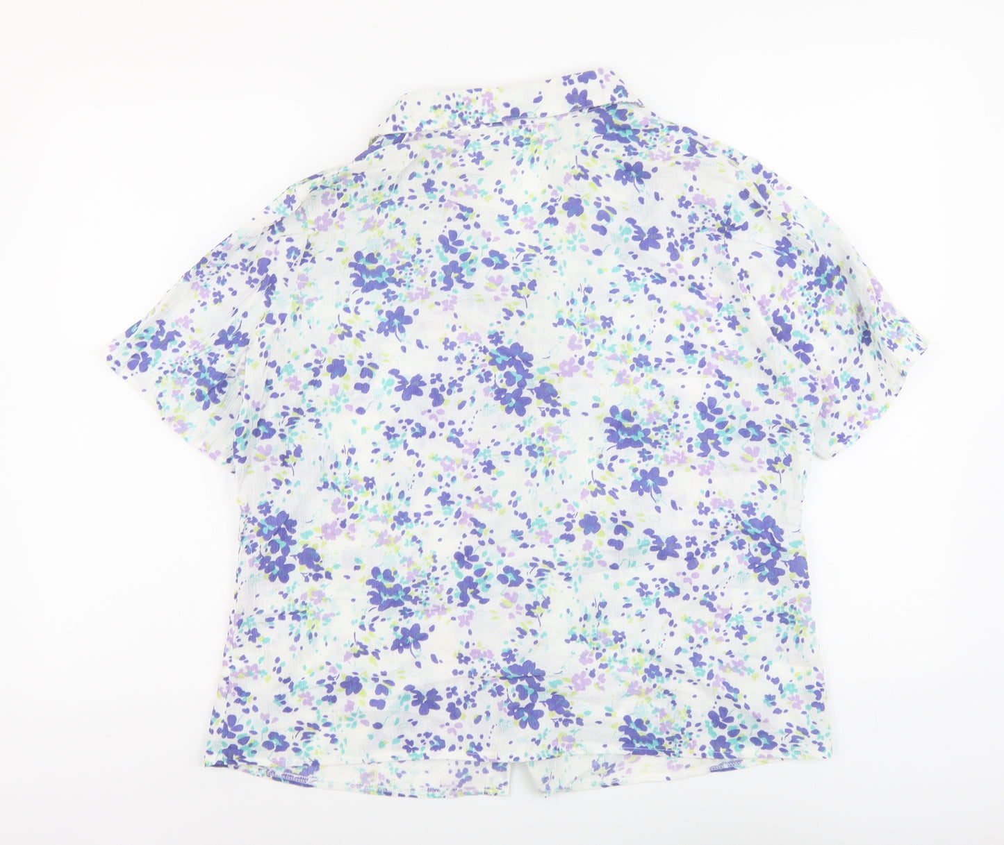 Marks and Spencer Womens Multicoloured Geometric Cotton Basic Button-Up Size 14 V-Neck