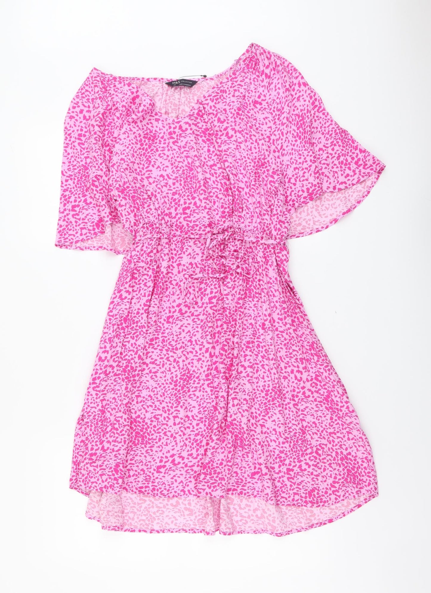Marks and Spencer Womens Pink Animal Print Viscose A-Line Size 24 V-Neck Pullover