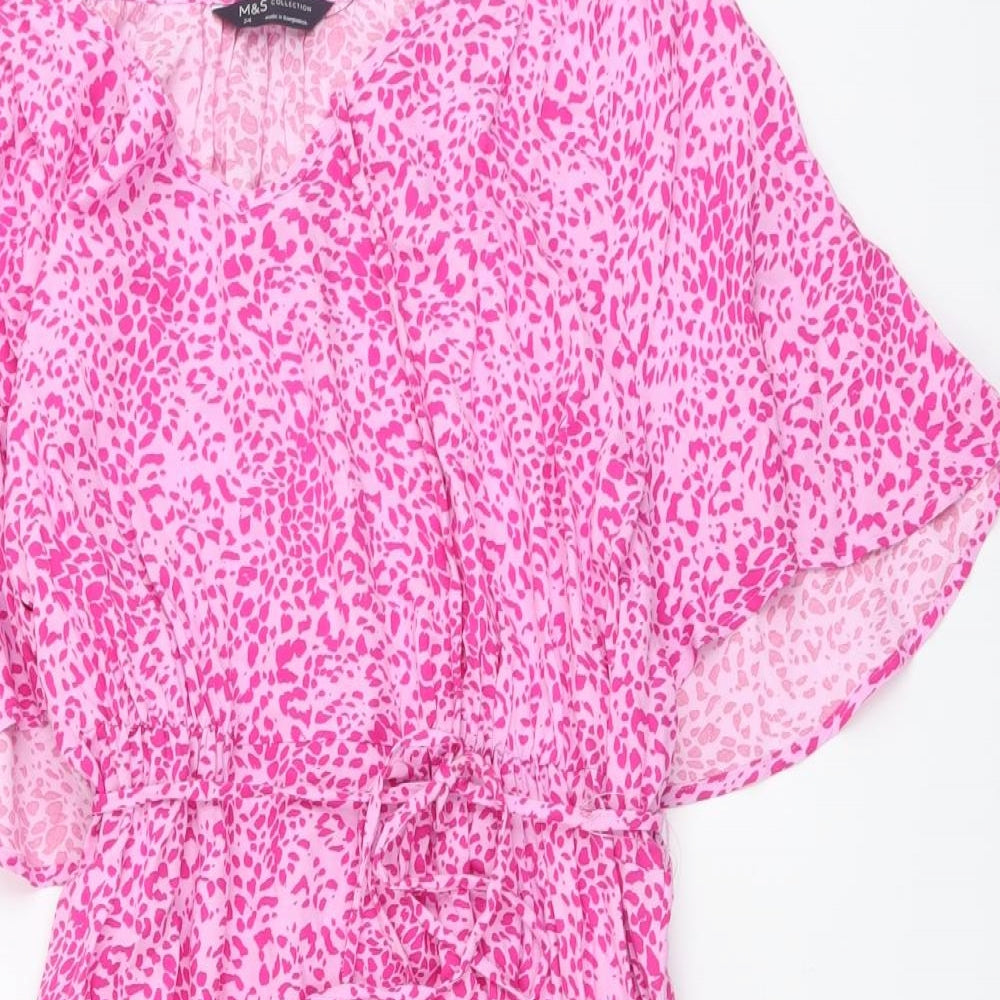 Marks and Spencer Womens Pink Animal Print Viscose A-Line Size 24 V-Neck Pullover