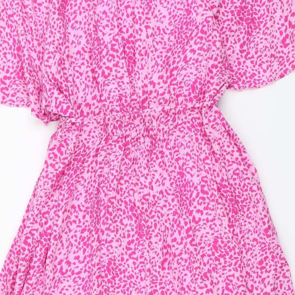 Marks and Spencer Womens Pink Animal Print Viscose A-Line Size 24 V-Neck Pullover