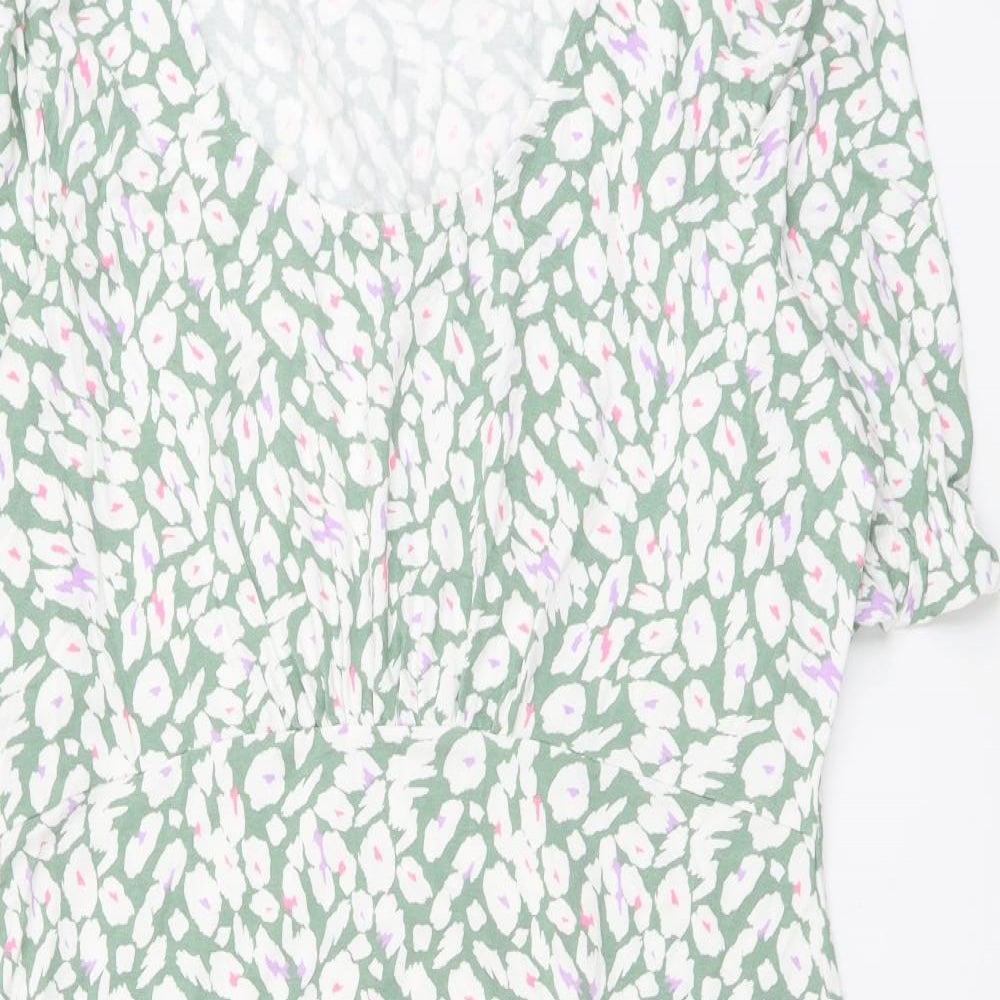 Marks and Spencer Womens Green Animal Print Viscose T-Shirt Dress Size 12 Scoop Neck Pullover - Leopard Pattern
