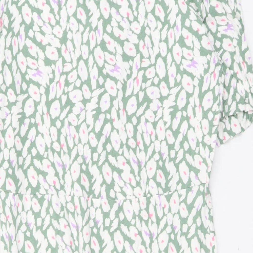 Marks and Spencer Womens Green Animal Print Viscose T-Shirt Dress Size 12 Scoop Neck Pullover - Leopard Pattern