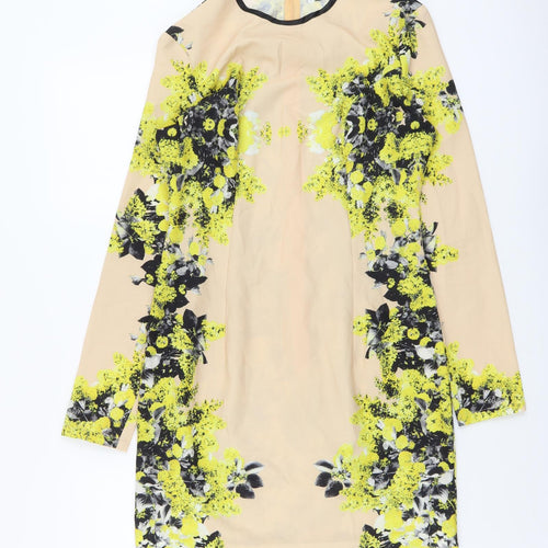 ASOS Womens Beige Floral Polyester A-Line Size 12 Round Neck Zip