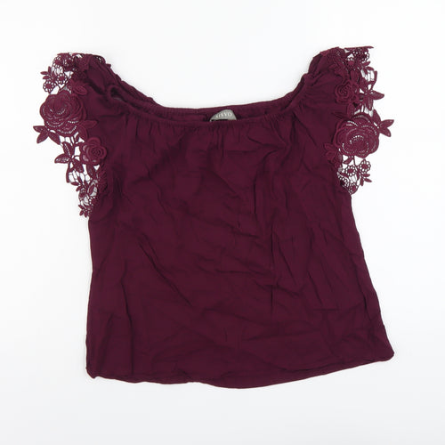 Osis Womens Purple Viscose Basic Blouse Size 12 Off the Shoulder - Lace Detail
