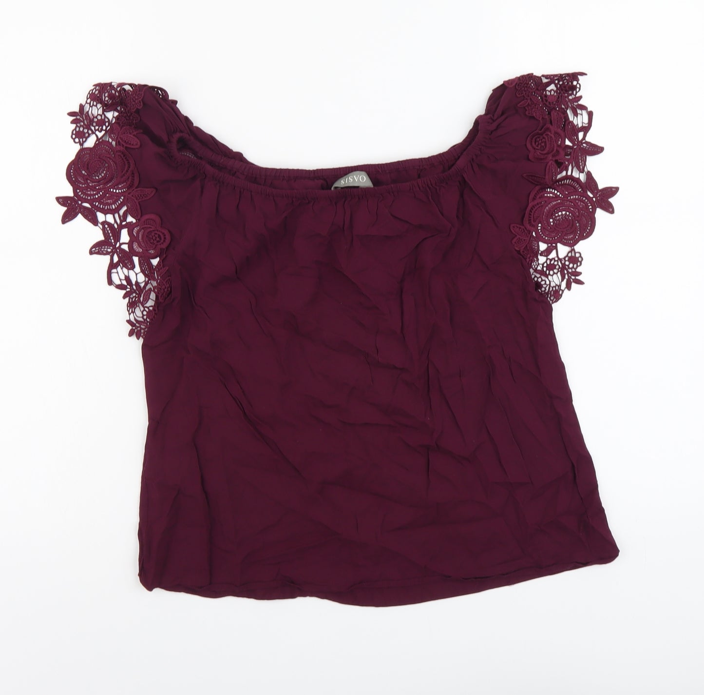 Osis Womens Purple Viscose Basic Blouse Size 12 Off the Shoulder - Lace Detail